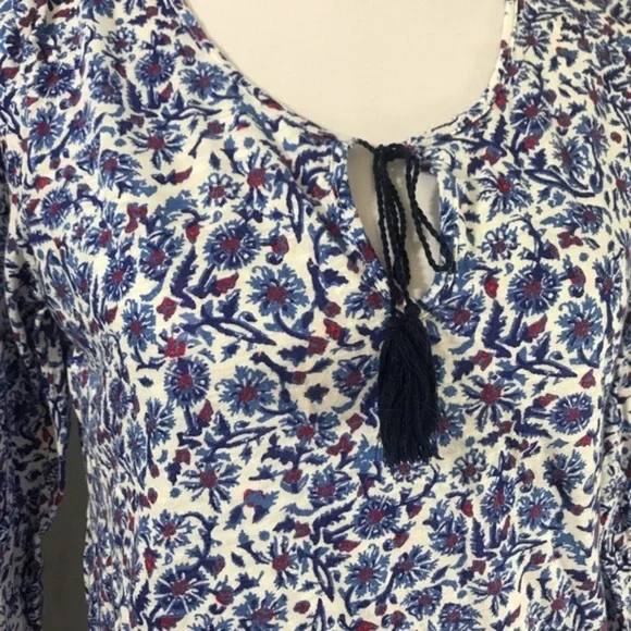 Lucky Brand Blue Floral Tassle Peasant Top M - Picture 5 of 6